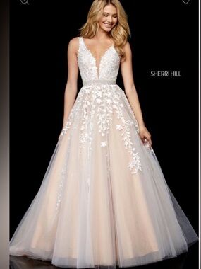 Sherri Hill Ball Gown Lace Dress #11335 size 6 NWT Ivory/Nude